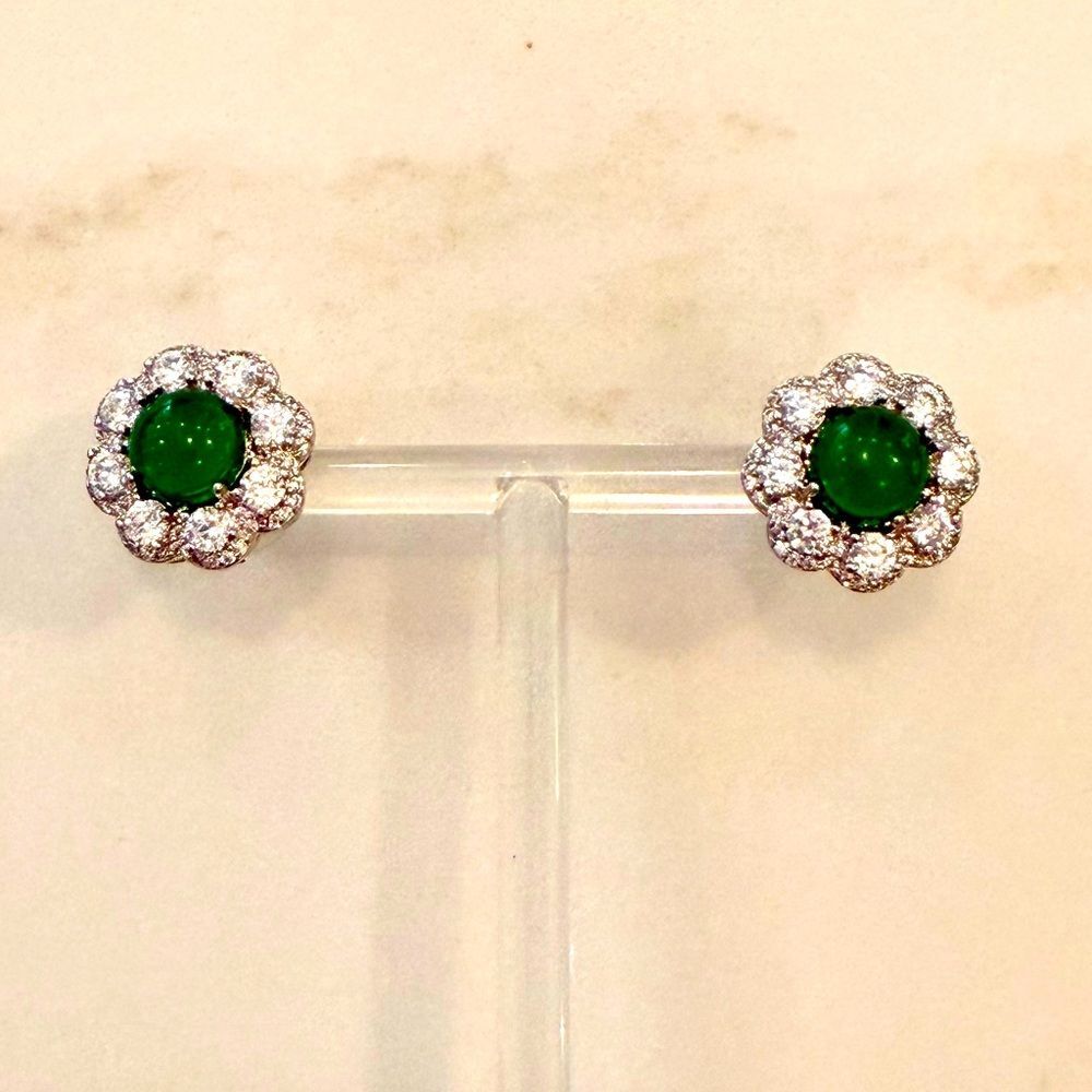 Elegant Green and Silver Stud Earrings